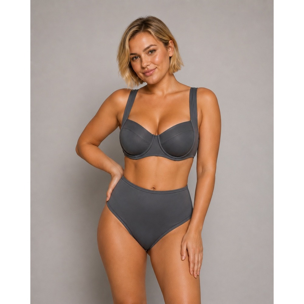 SKIMS Shaping Swim Underwire Top + High Waist Bottom Bikini Set Gunmetal XXS